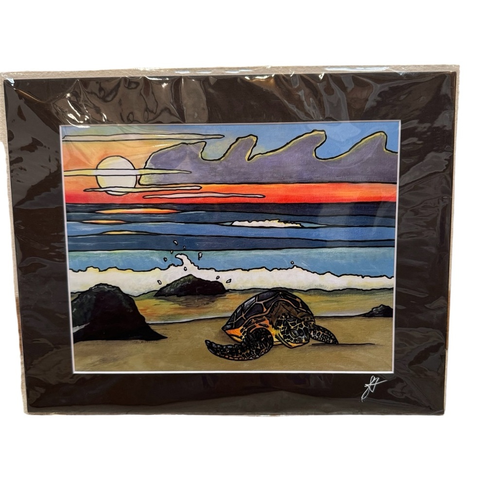 Sara Hanley Beach Sea Turtle “Hiwahiwa” Acrylic Painting On Paper Signed New